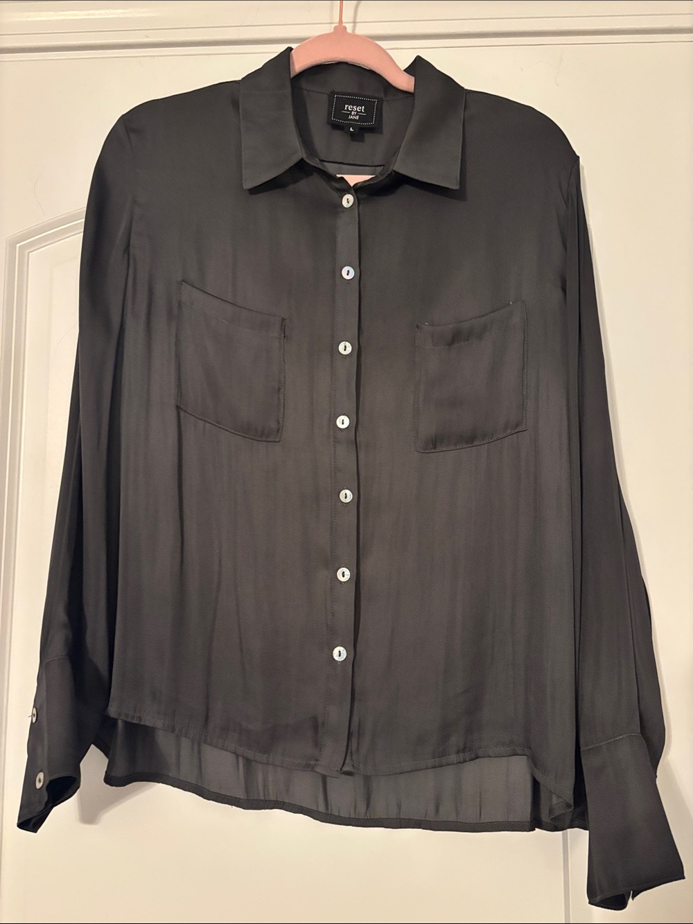 Reese Silk-Blend Black Long Sleeve Button-Down Shirt